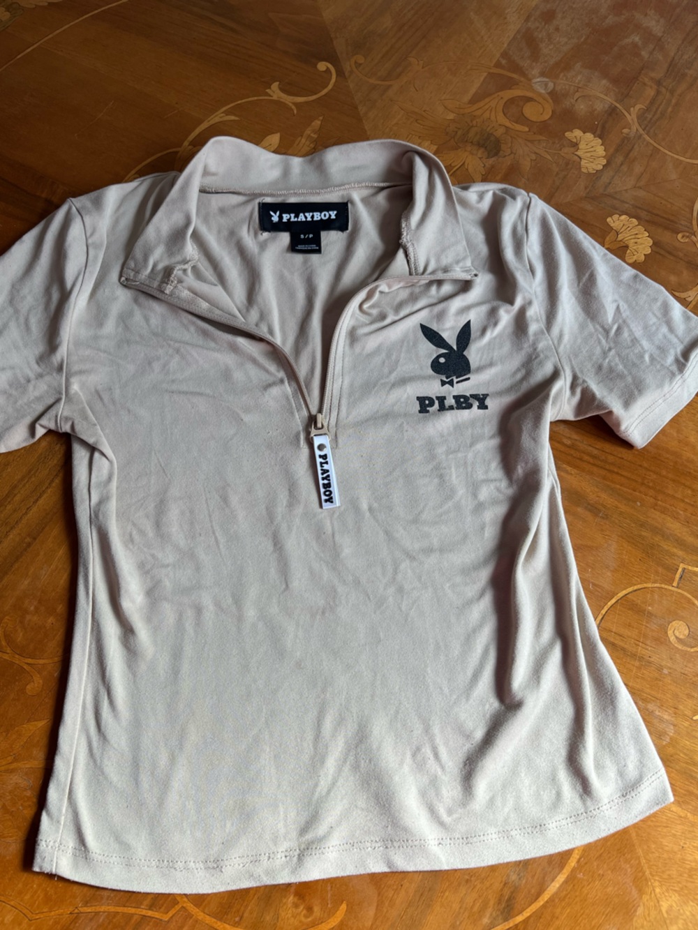 PLAYBOY Beige Zip Polo with Black Bunny Logo
